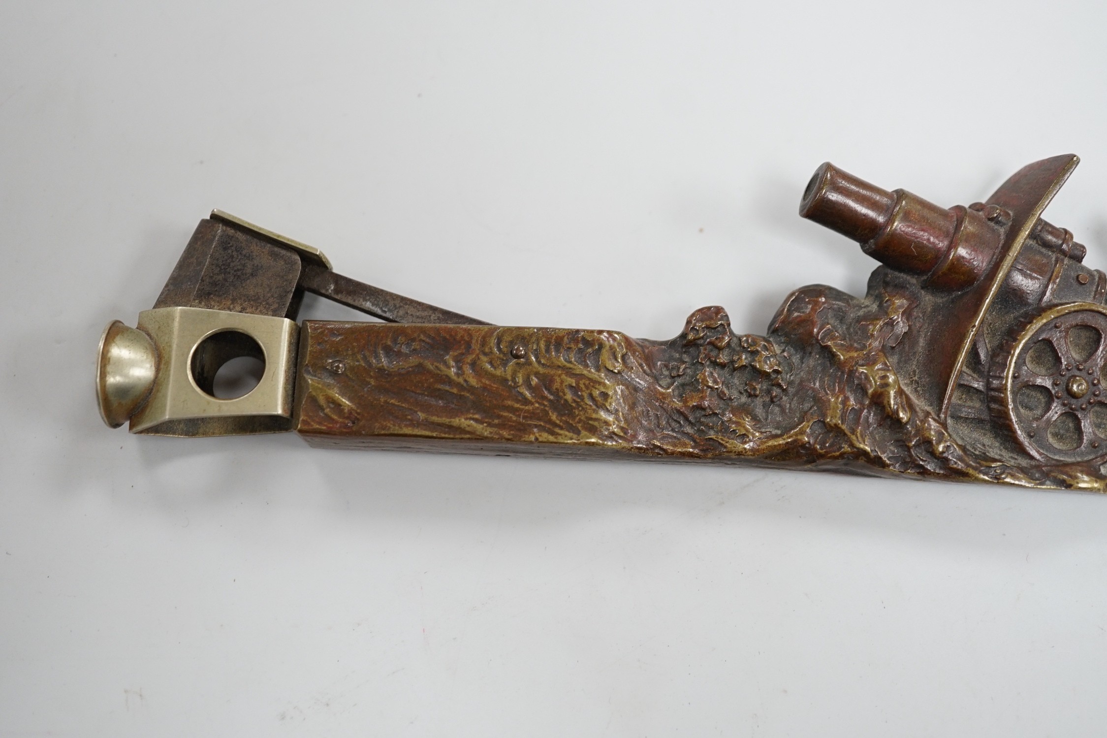 An early 20th century Austrian bronze cigar cutter cast with an artillery cannon 19.5cm long
